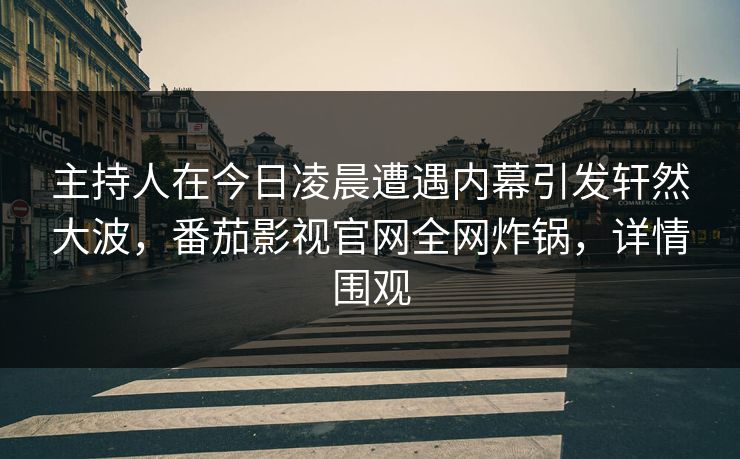主持人在今日凌晨遭遇内幕引发轩然大波，番茄影视官网全网炸锅，详情围观